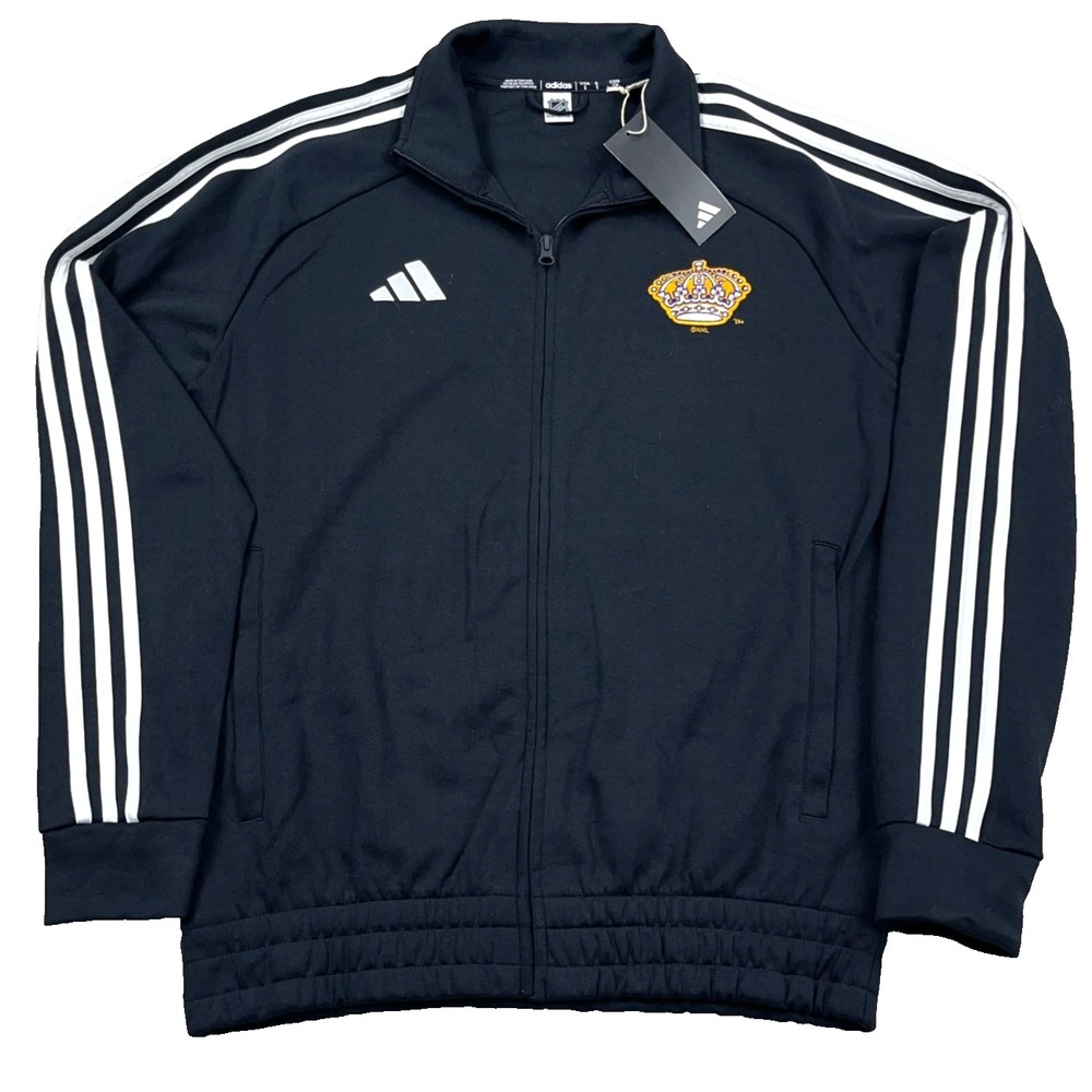 Los Angeles Kings Track Jacket Men Small Black Adidas Crown Logo NHL Hockey